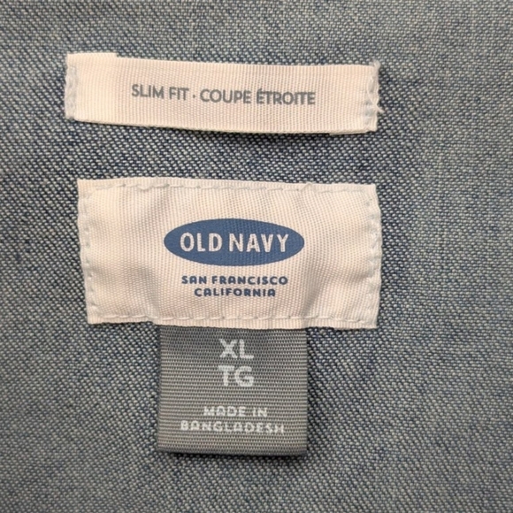 Sold Navy XL slim fit denim western button down shirt - Picture 3 of 8